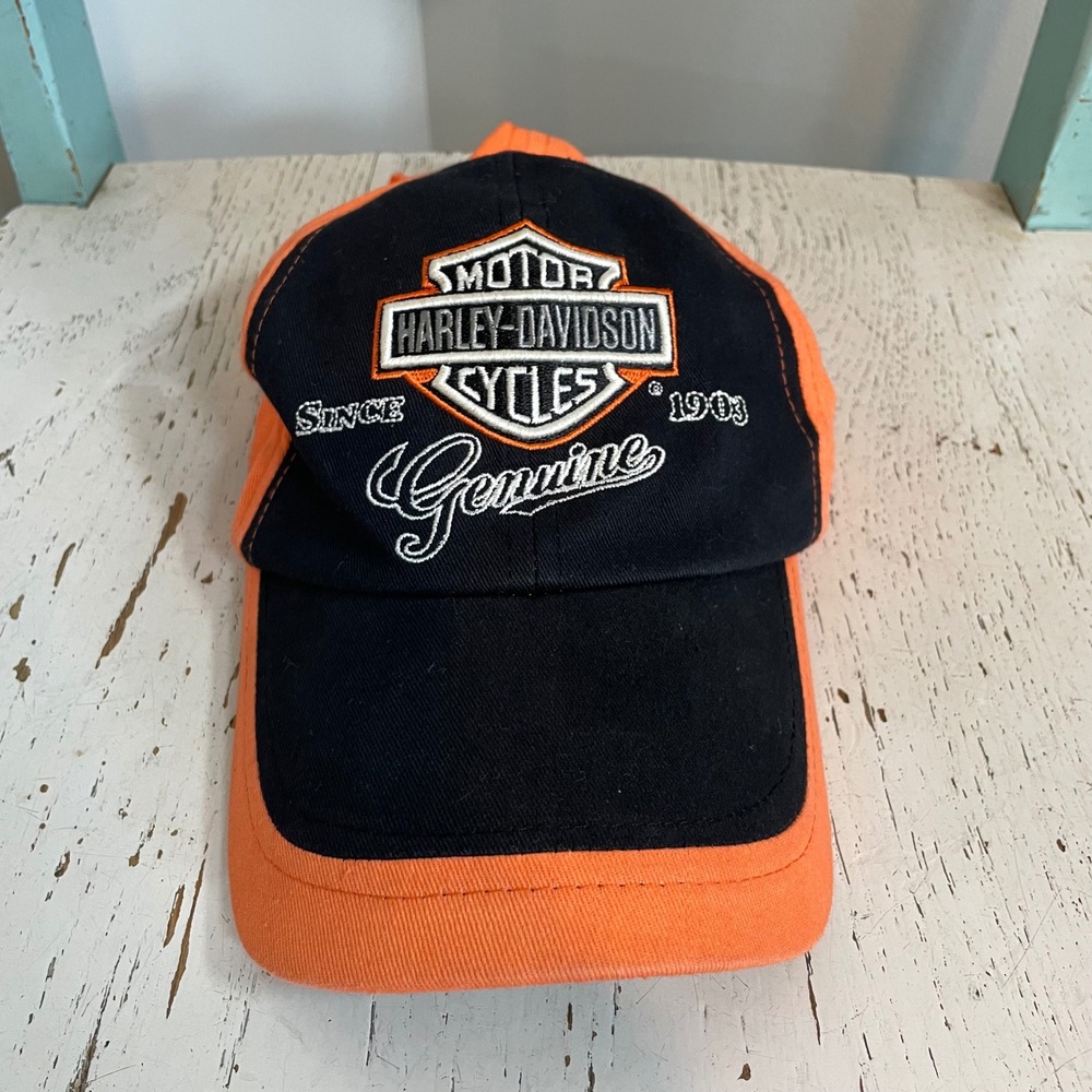 Harley Davidson Kids Baseball Cap Orange Black Embroidered Genuine Logo Hat 4-14